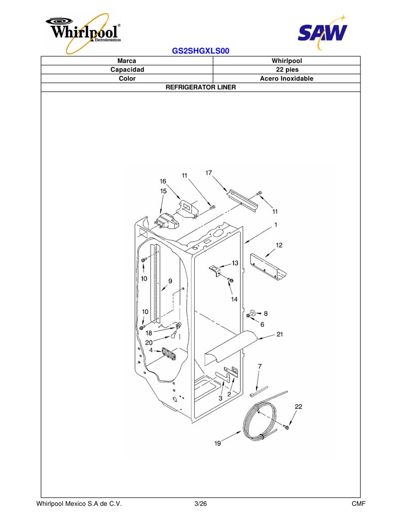 Pieza Reemplazo Refrigerador Whirlpool CKD150597