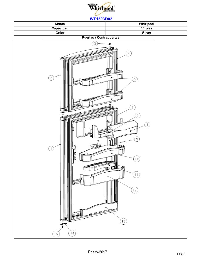 Elemento calefactor para lavadora Whirlpool W10190030 - Pieza genuina CKD150716
