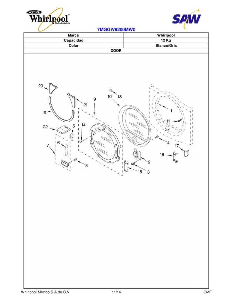 Pieza Whirlpool descontinuada 8181929 CKD154089