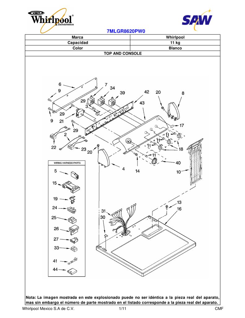Elemento calefactor para secadora Whirlpool 8544937 CKD154106