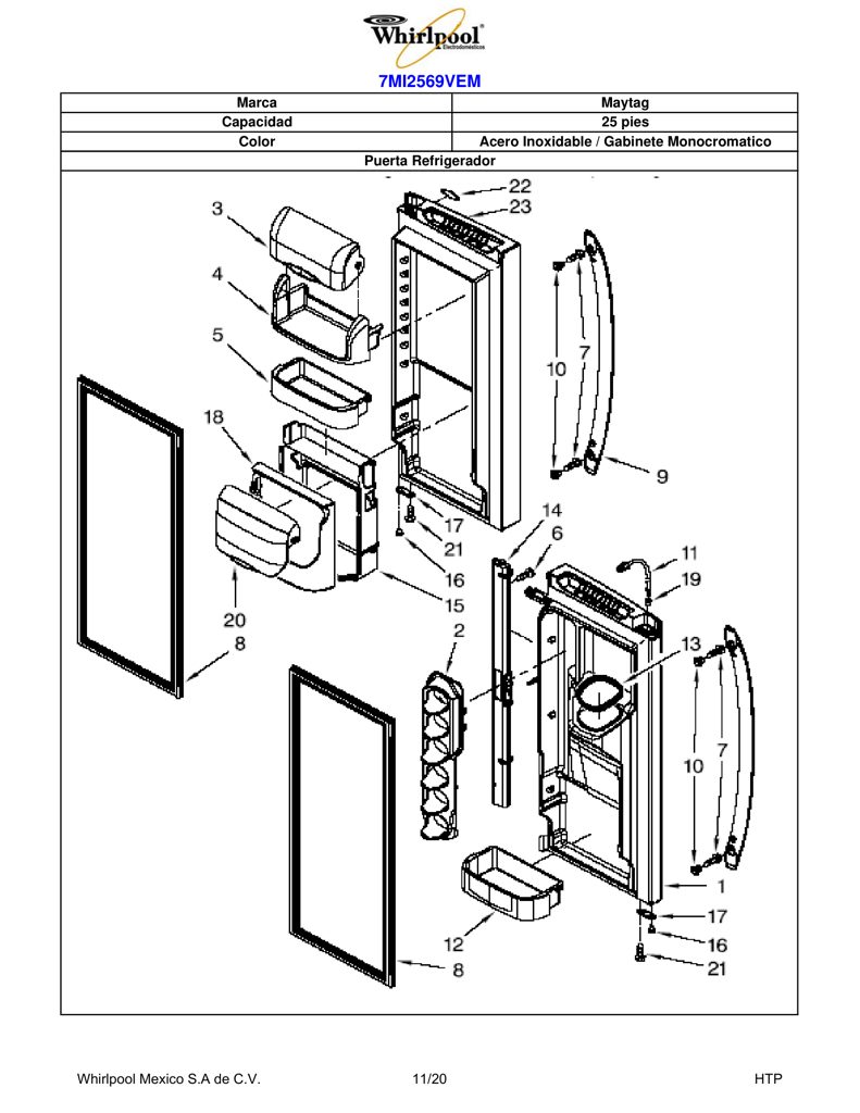 Whirlpool 12962106 Línea de agua de puerta de refrigerador 12962106 CKD1540992 CKD1540992